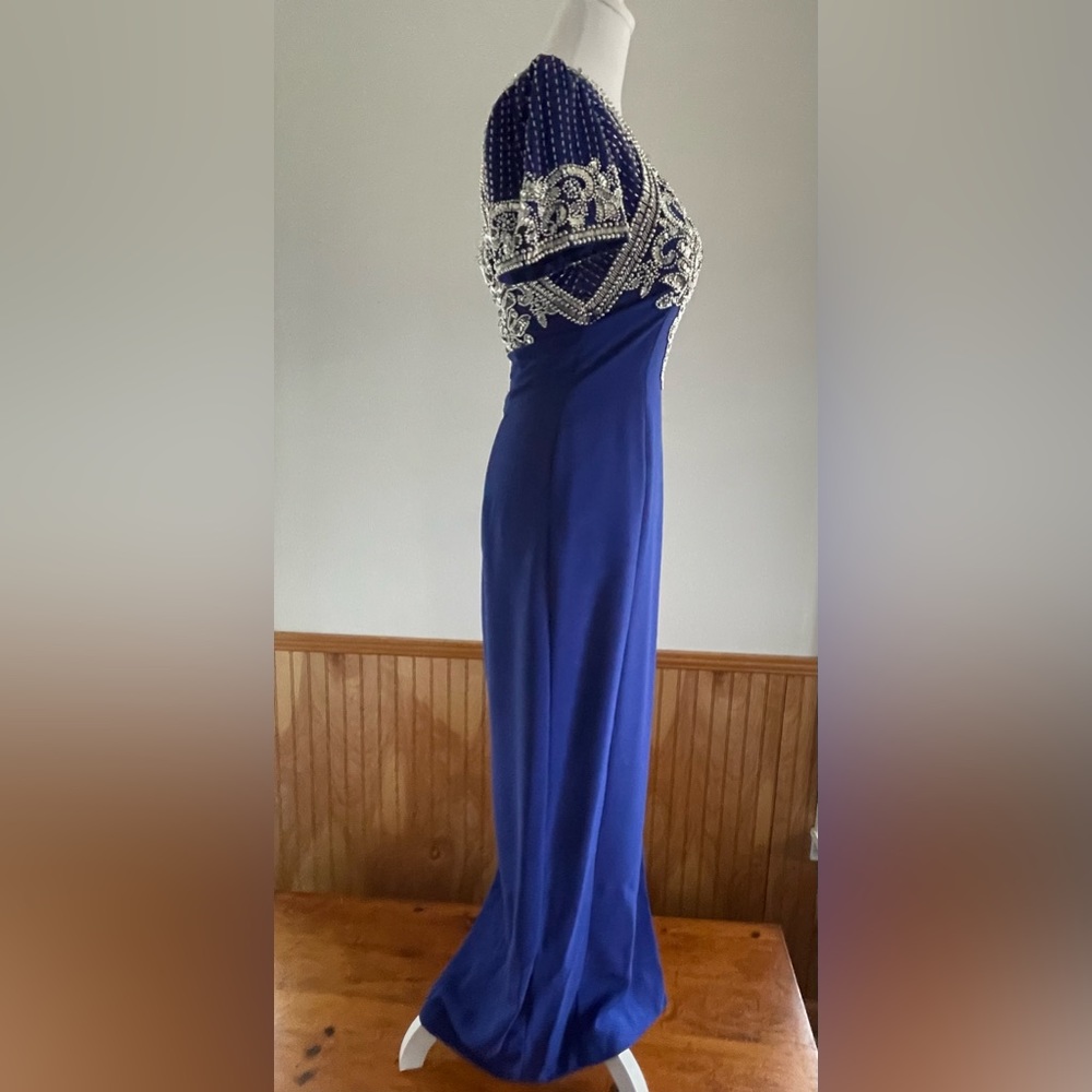 Vintage Gown, Midnight Blue with Silver Sequins and Beads - Picture 6 of 16